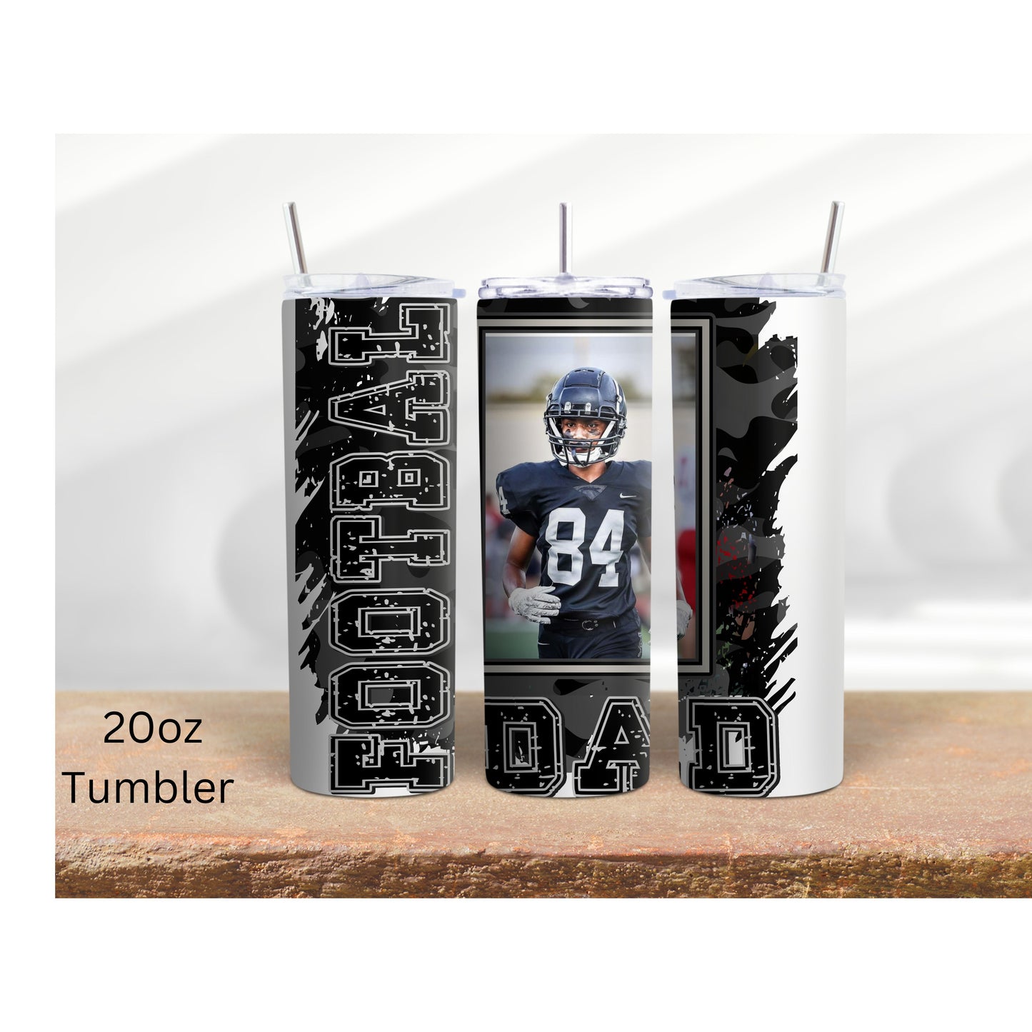 Monochrome Camo and Grunge FOOTBALL (Custom TITLE) w/ PICTURE Tumbler