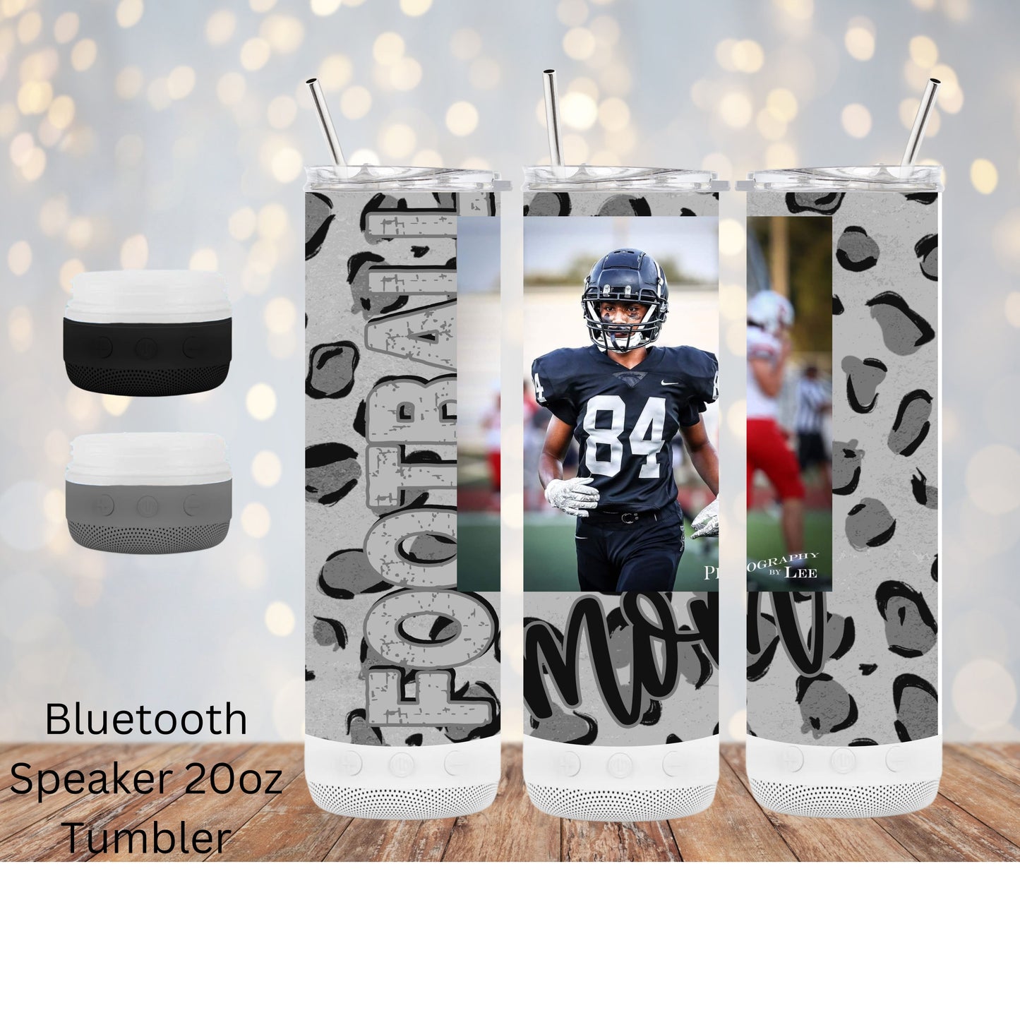 Monochrome Leopard Print FOOTBALL (Custom TITLE) w/ PICTURE Tumbler