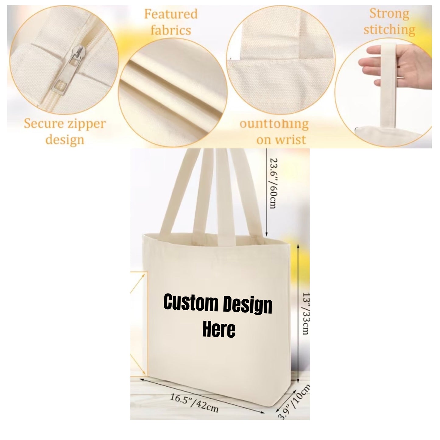 Wholesale Custom Canvas Bag  with zipper