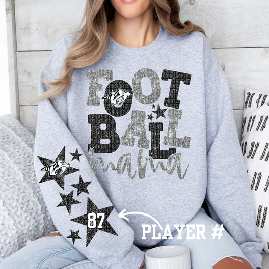 Football Mama Black Silver Glitter