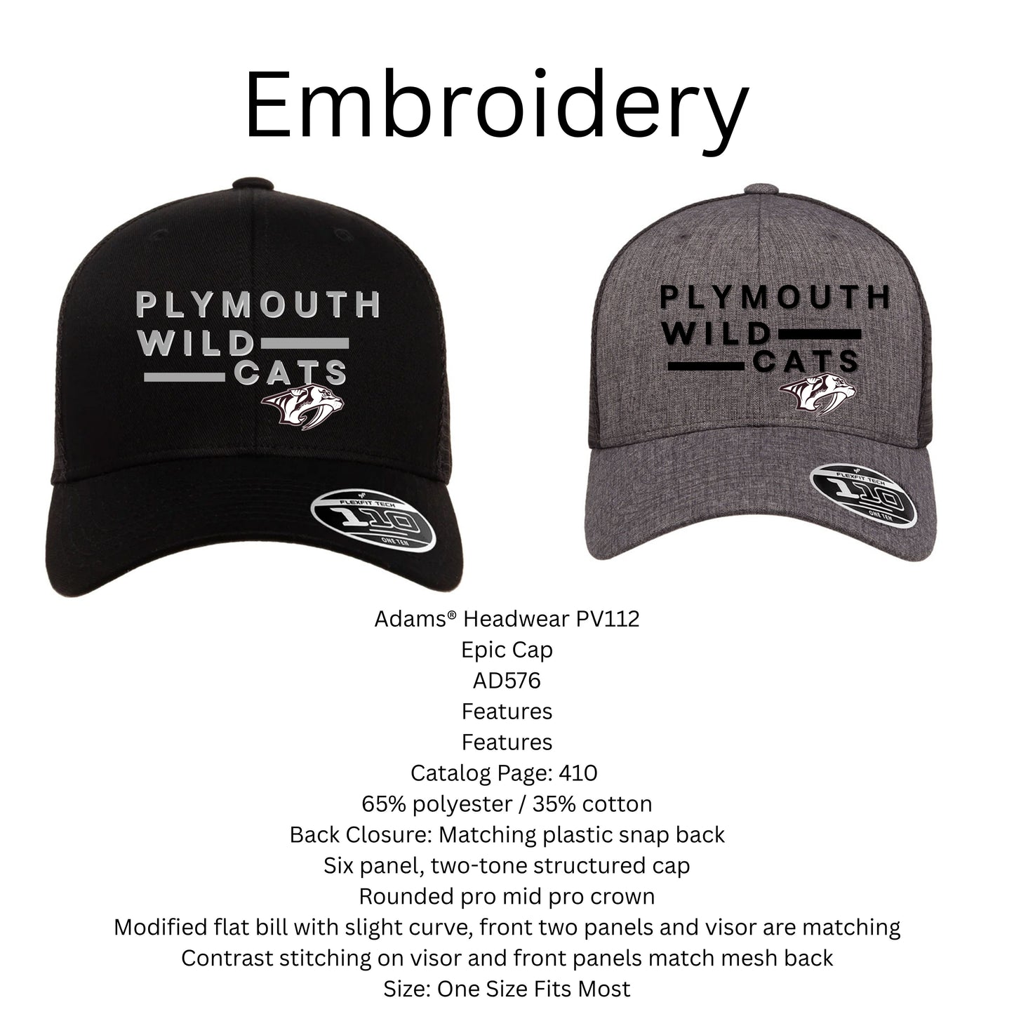 PHS Wildcat  Hats Embroidery