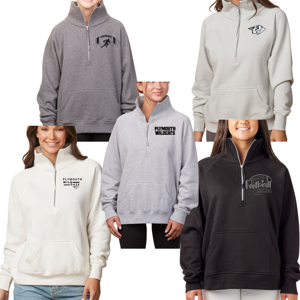 Plymouth 1/2 zip Womens Boxy Wildcats  Embroidery