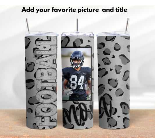 Monochrome Leopard Print FOOTBALL (Custom TITLE) w/ PICTURE Tumbler