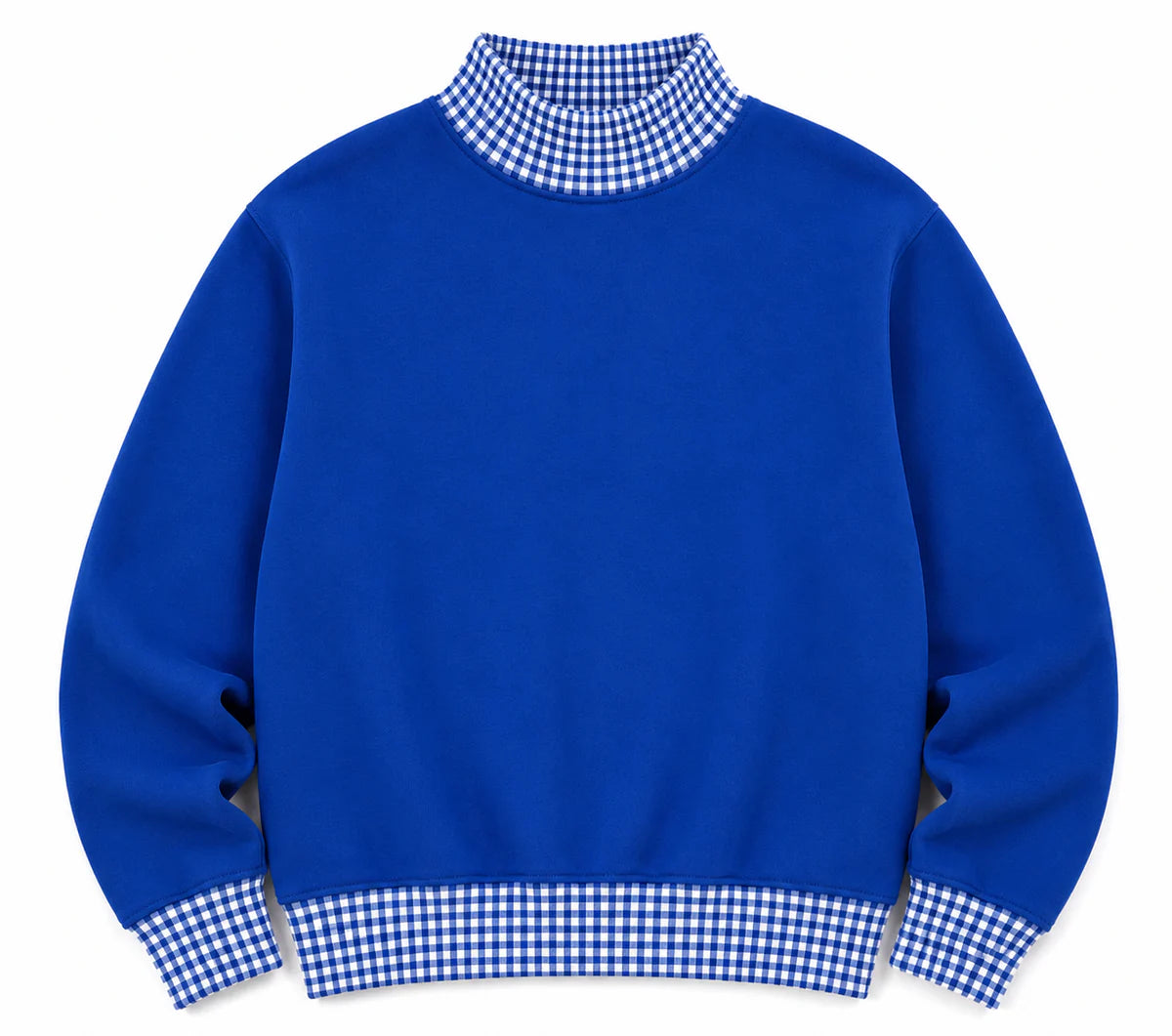 Premium Fleece Cotton Gingham  Mock Neck