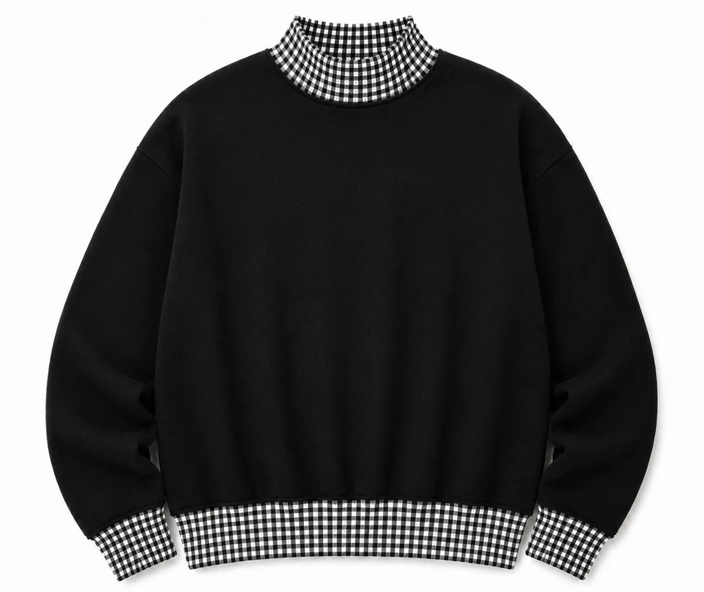 Premium Fleece Cotton Gingham  Mock Neck