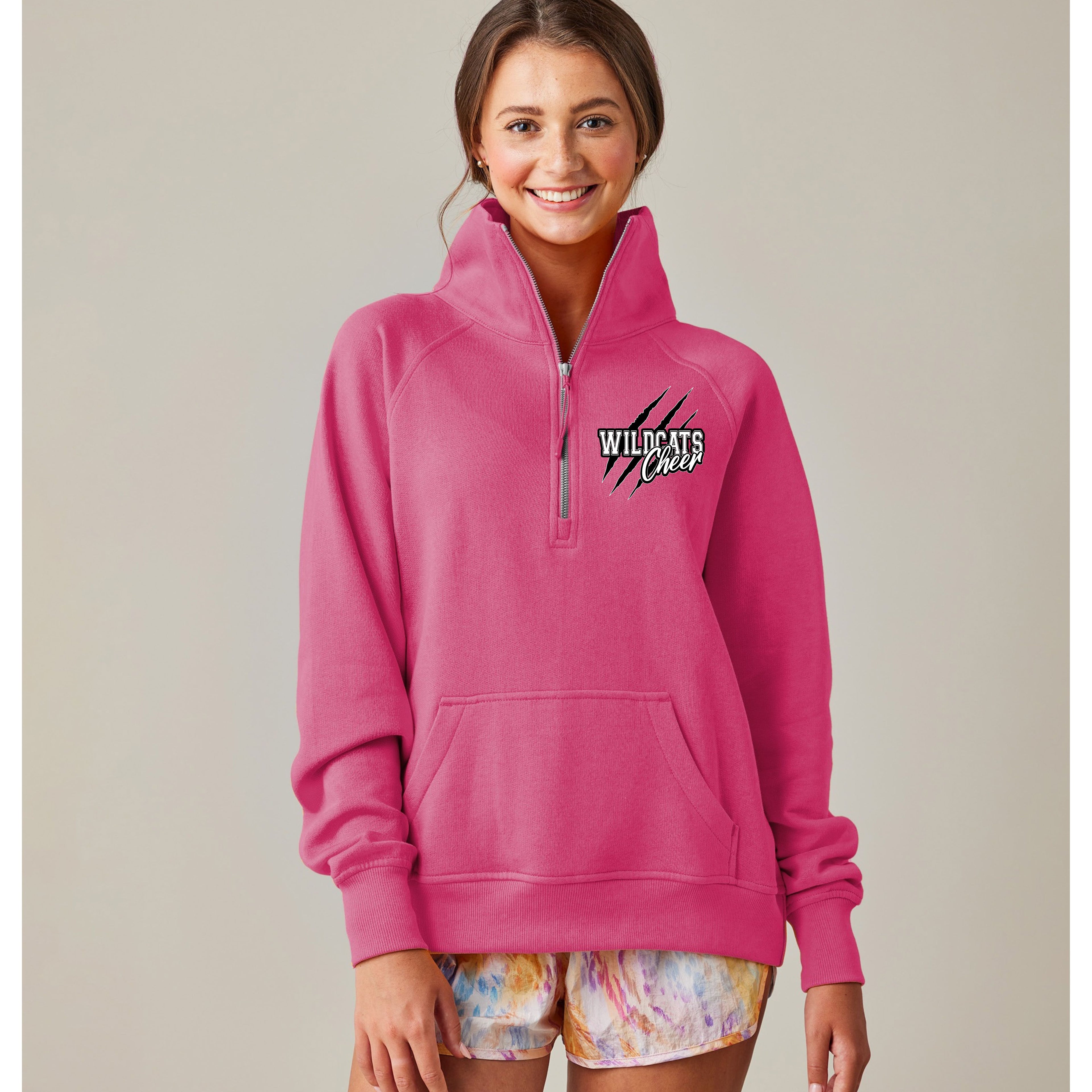 Plymouth PHS Wildcat Cheer 1/2 zip Womens Boxy Embroidery )