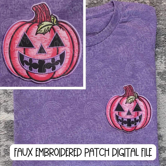 Purple Pumpkin  Pocket Flower Faux Embroidery