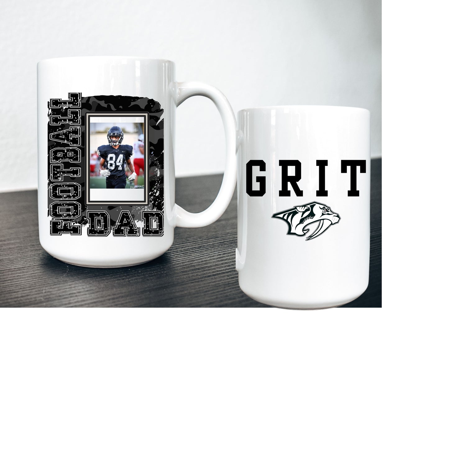 Monochrome Camo and Grunge Print FOOTBALL (Custom TITLE) w/ PICTURE Mug