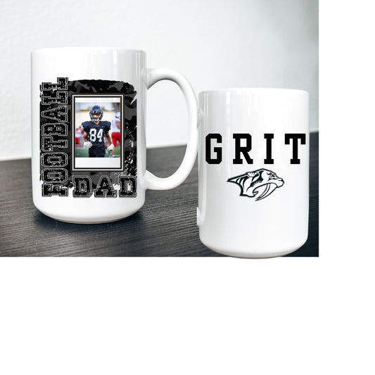 Monochrome Camo and Grunge Print FOOTBALL (Custom TITLE) w/ PICTURE Mug