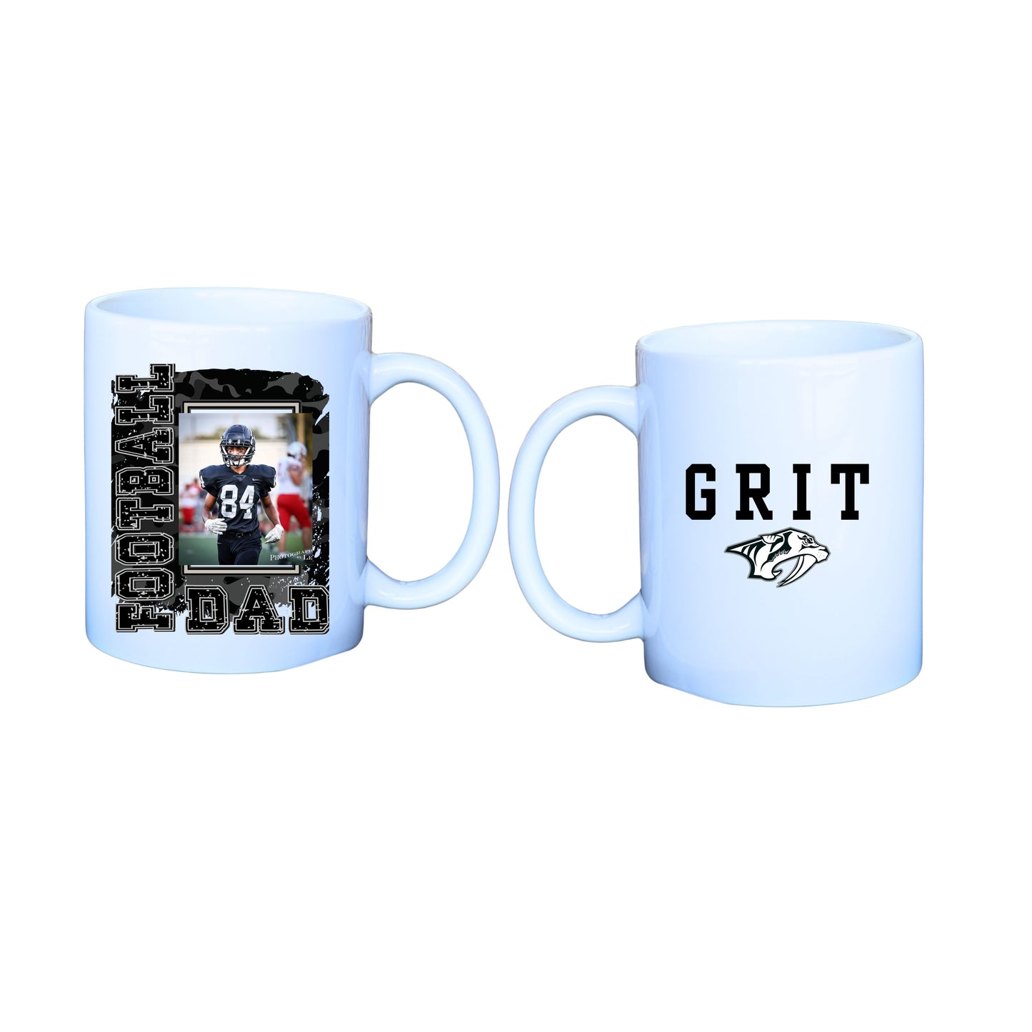 Monochrome Camo and Grunge Print FOOTBALL (Custom TITLE) w/ PICTURE Mug