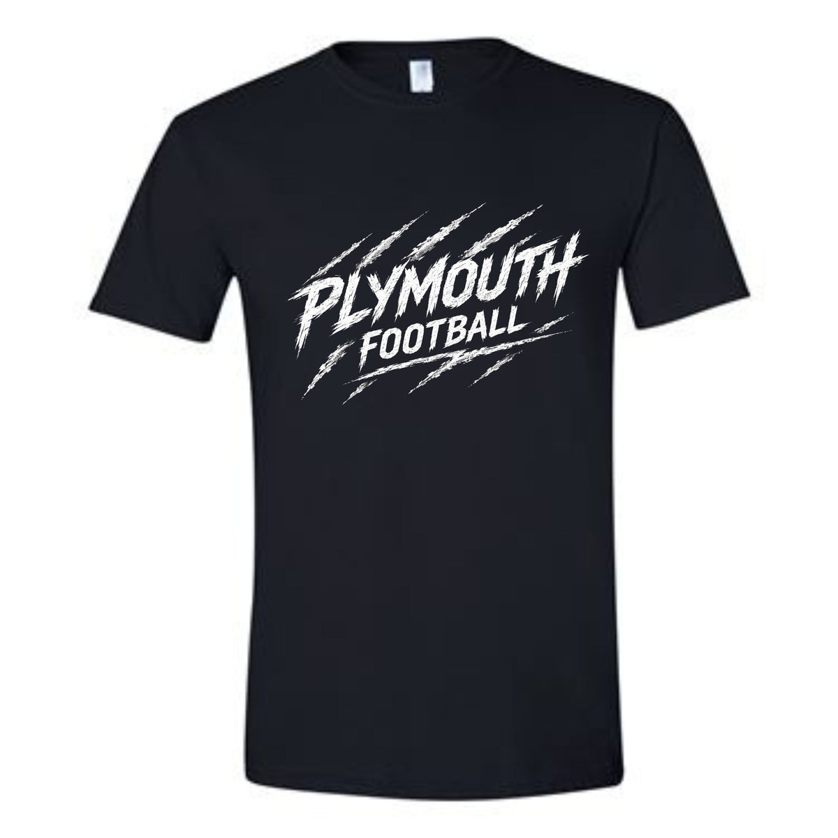 Plymouth Football white distressed design on black shirt